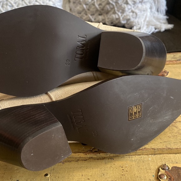 TORAL TALL COWBOY BOOTS SUEDE LEATHER HIGH TALL BOOTS WESTERN NEUTRAL BEIGE 38 - Picture 13 of 17